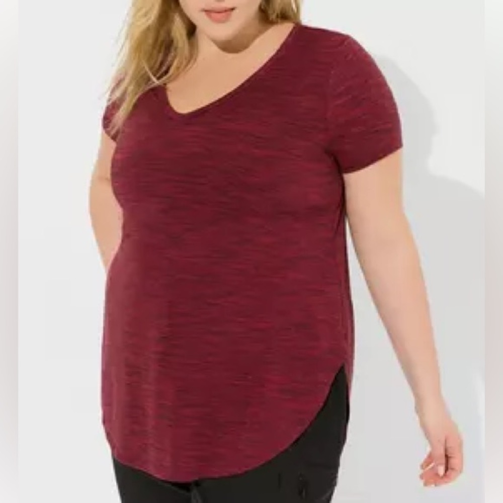 Torrid Lyocell V-Neck Short Sleeve Active Tunic Tee Burgundy Space Dye Sz0 Large